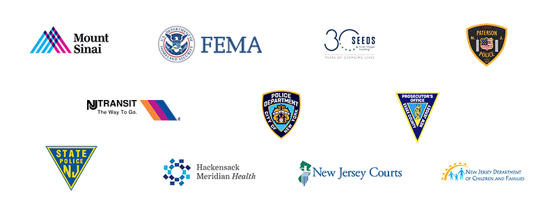 NJ Department of Children & Families, New Jersey Courts, New Jersey State Police, Essex County Prosecutors office, NYPD, NJ Transit, Paterson Police Department, Hackensack Meridian Health, SEEDS - Access Changes Everything, FEMA, Mount Sinai West